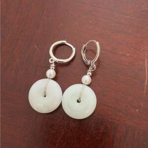Elegant Silver and White Jade  Dangle Earrings